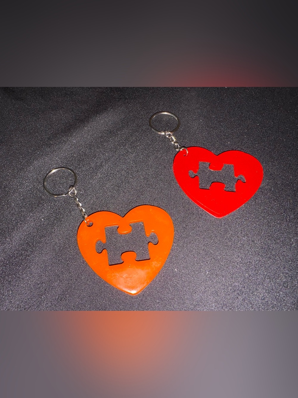 Heart Puzzle Keychain Pair - Orange & Red Acrylic